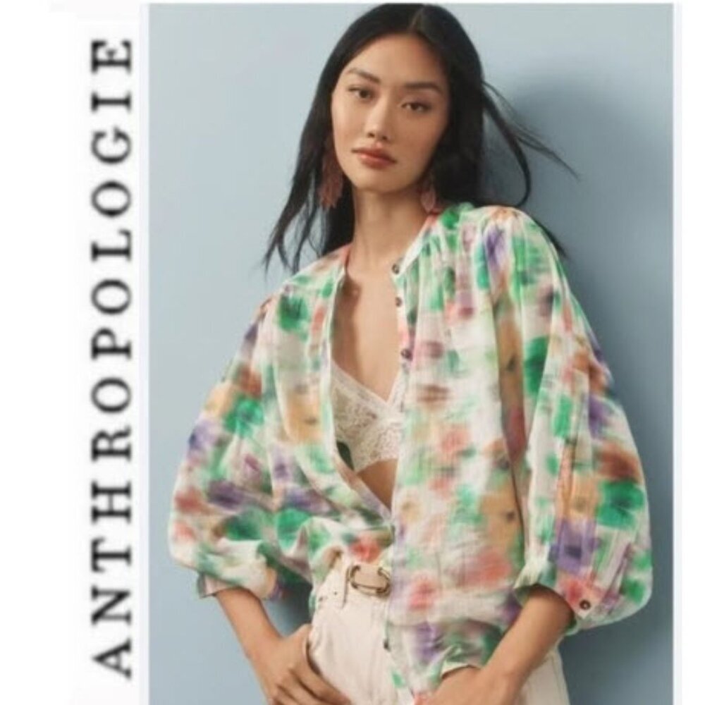 Anthropologie Pilcro Sidney Blouse Medium Multicolor Brushstroke Batwing Chic